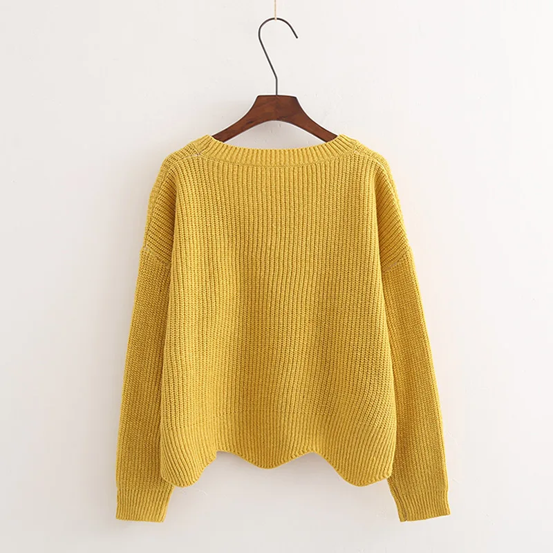 Осень 2018 женские свитера и пуловеры с круглым вырезом повседневный однотонный