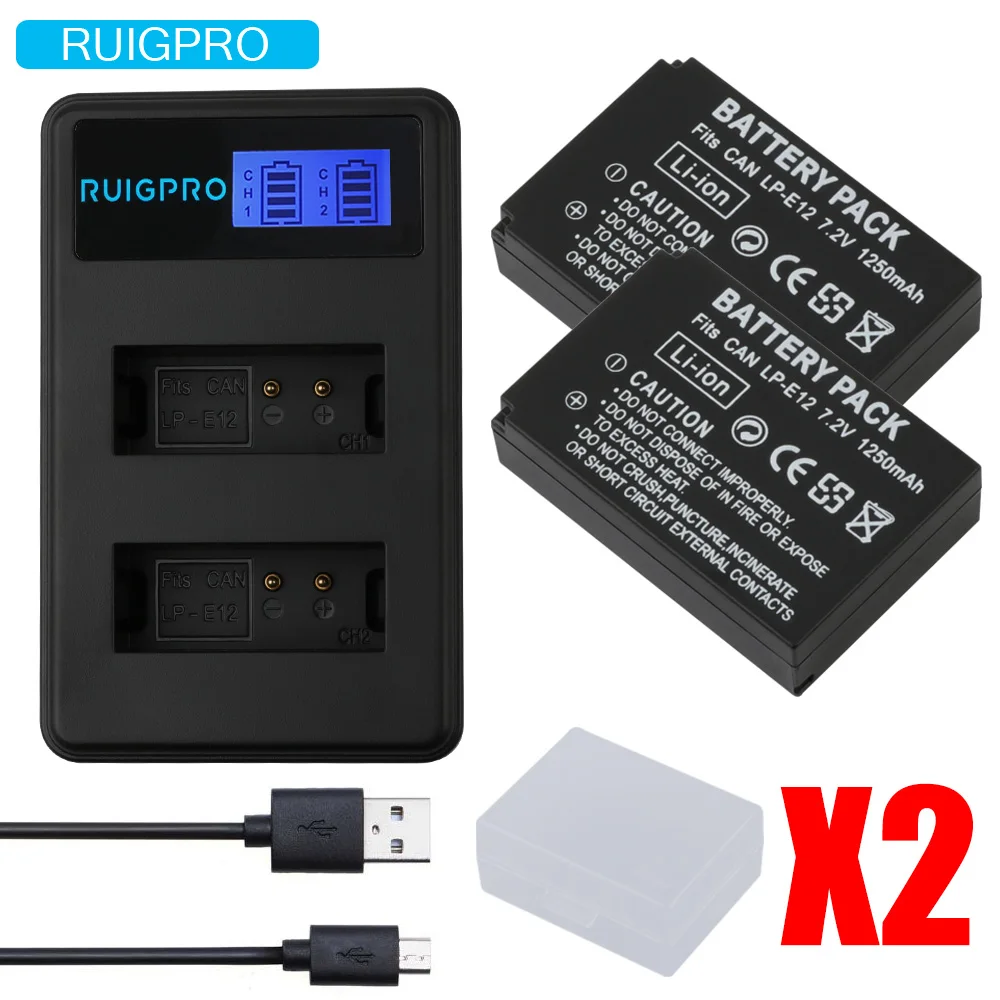 RP 1250mah LP-E12 LPE12 LP E12 Аккумулятор для камеры AKKU+ ЖК-Зарядное устройство USB для Canon M 100D Kiss X7 Rebel SL1 EOS M10 EOS M50 DSLR