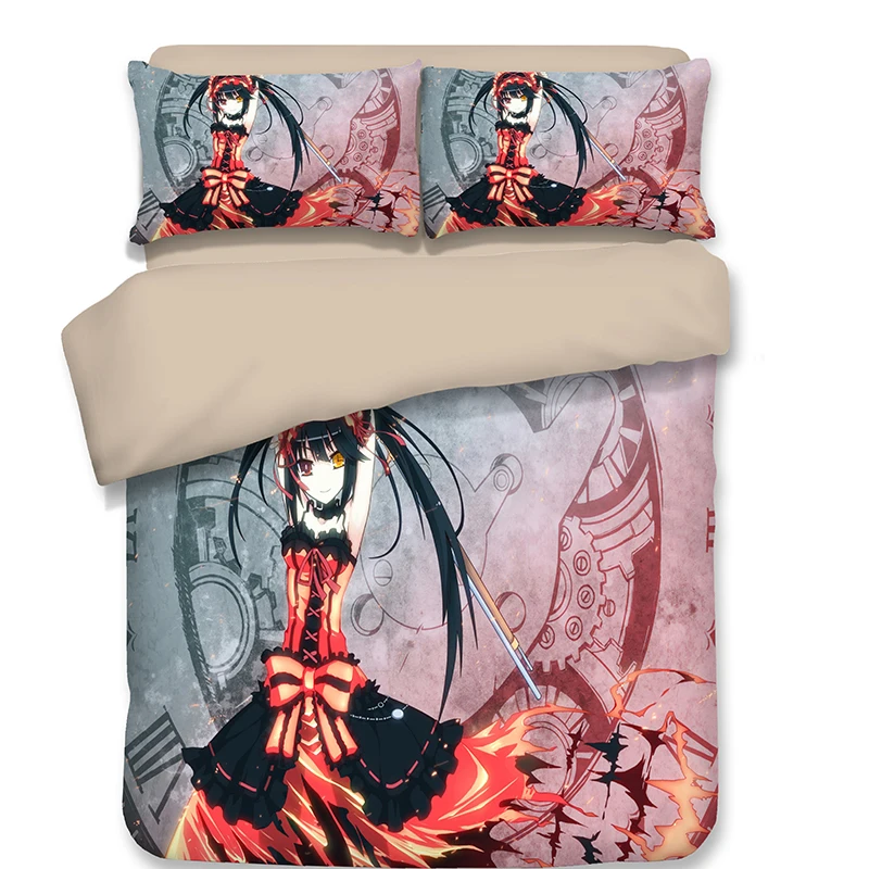Tokisaki Kurumi 3D японское постельное белье с аниме наборы мультфильм пододеяльник простыня домашний текстиль постельное белье Хорошее качество стиль