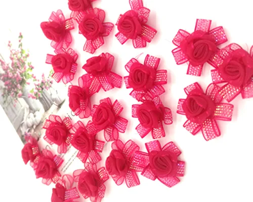 

100pcs Handmade Rose Red Yarn Flowers Wedding Party Table Confetti Hair Pins DIY Bridal Wrist Flower Accessories Sewing Supplies