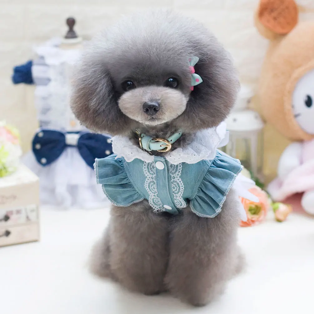 2017 Small Dog/CatPriness Lace Dress Pet Denim with Bow Tutu Skirt Yorkie Chihuahua Clothes |