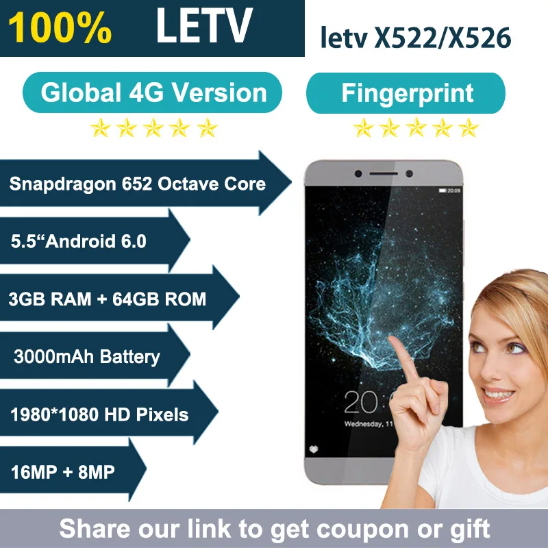 Original Letv LeEco Le 2 X526 3GB+64GB Mobile Phone Snapdragon 652 Octa Core 5.5&quot FHD 16MP Fingerprint Global Version 4G phone |