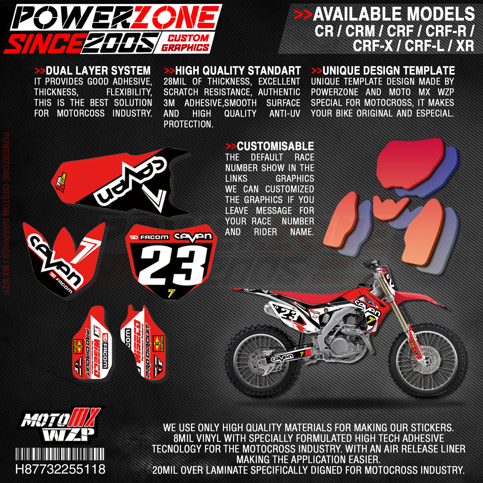 Персонализированные графические фоны PowerZone Team наклейки 3M Набор наклеек для HONDA