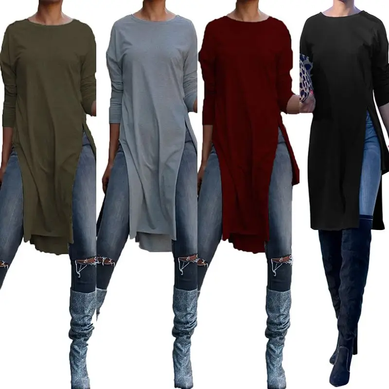 Большие размеры Blusas женская блузка ZANZEA стильный Асимметричный Длинный топ с высоким разрезом рубашка с длинным рукавом Повседневная Туника Топы сорочка