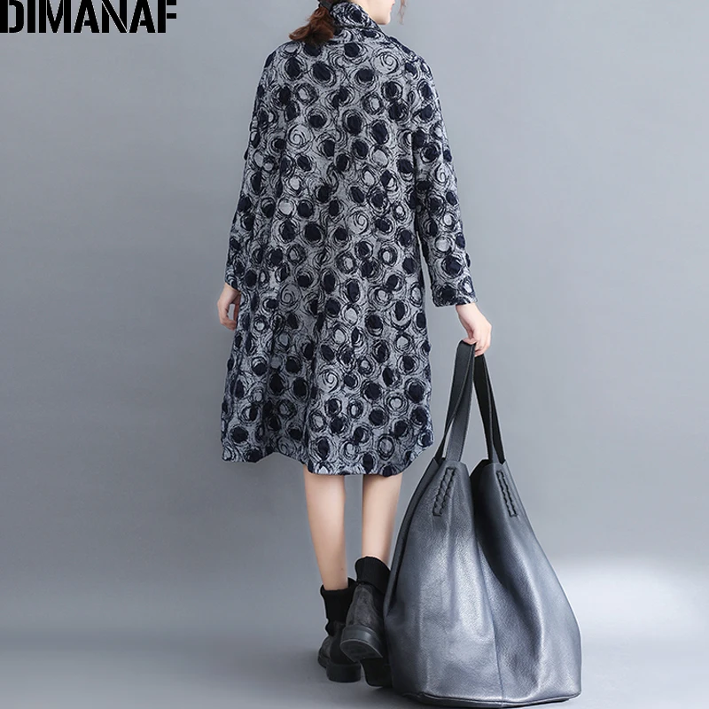 DIMANAF плюс размеры для женщин платья Элегантная Леди Vestido вязание хлопок в горошек