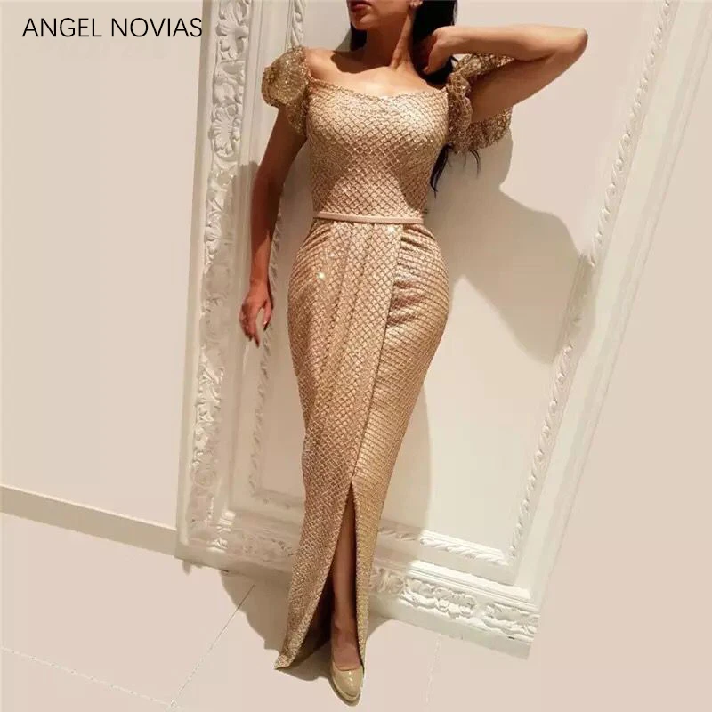 ANGEL NOVIAS длинное Золотое блестящее элегантное кружевное вечернее платье Дубай официальные свадебные праздничные платья abend kleider