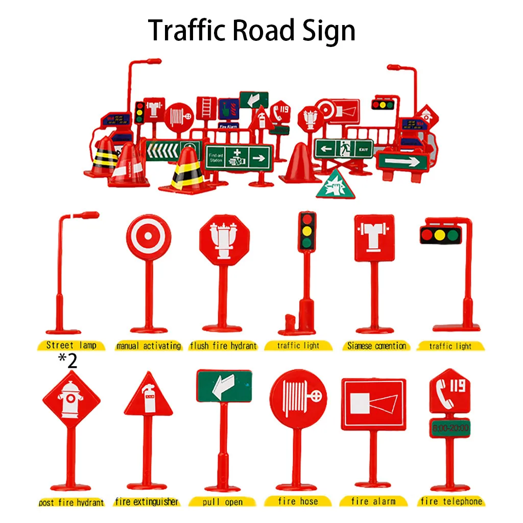 

28 Pcs Car Toy Accessories Traffic Road Signs Kids Children Play Learn Toy Game Children's Leisure Toys Puzzle Juguete #GM