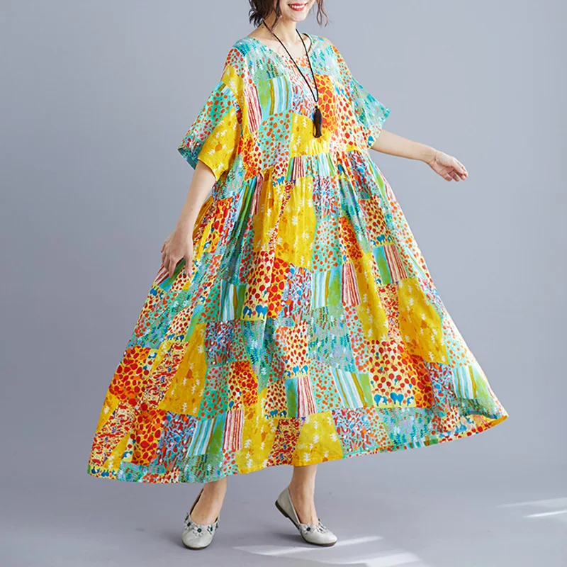 Новинка 2019 длинное женское платье с цветочным принтом летнее большого размера