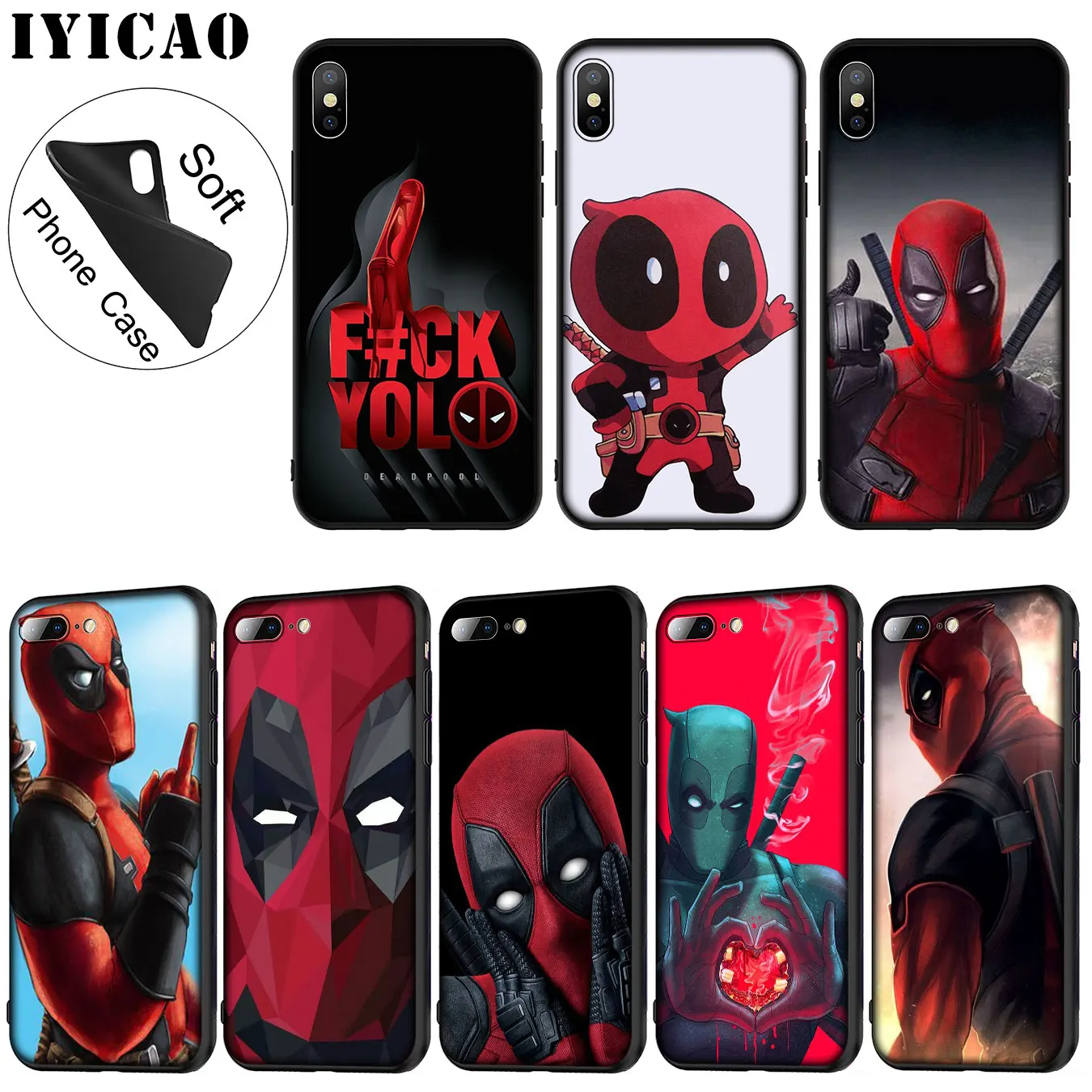 IYICAO Чехол Soft Silicone Deadpool для iPhone XR X XS 11 Pro Max 6 6S 7 8 Plus 5 5S SE 10 TPU Black Cover on.