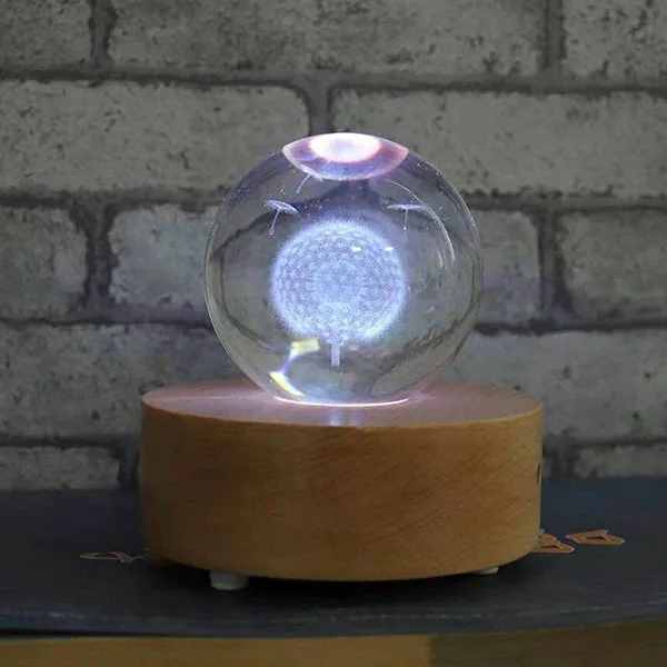 3D Музыкальная шкатулка в виде хрустального шара ночной Светильник Светодиодный Настольные лампы лист лося Роза медведь Одуванчик луна лампа с подарочной коробкой для украшения дома - Испускаемый цвет: Dandelion