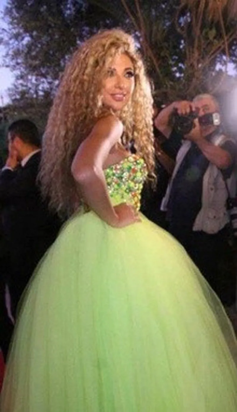 Myriam Fares Light Green Long Evening Dresses 2015 Elegant Sexy Sweeheart Backless Beaded Ball Gown Wedding Party Dress For Prom|dress organza|dress