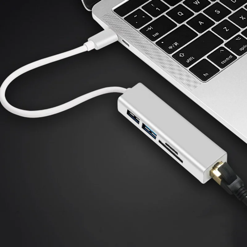 5 в 1 USB-C концентратор из алюминиевого сплава Type-C адаптер с RJ45 Ethernet портом USB 3 0 SD/TF
