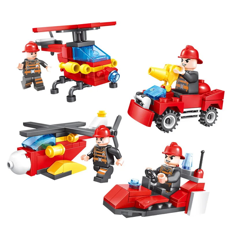 8 in 1 Fire Truck Helicopter Firefighter Building Blocks Compatible Legoed City Fireman Action Figures Enlighten Bricks For Kids | Игрушки и