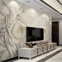 custom mural 3d embossed sandstone texture stone carving sunflower wallpapers for living room tv background waterproof wallcloth