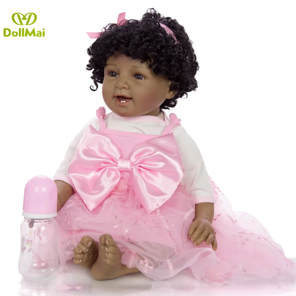 Новинка 55 см черная кожа Boneca bebes Reborn Dolls мягкие силиконовые реалистичные локоны