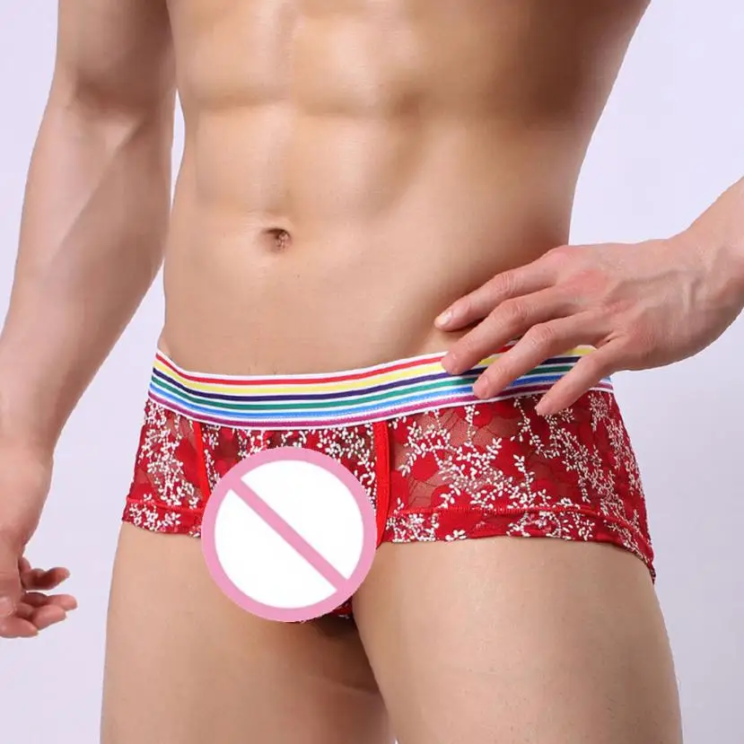 Мужские кружевные трусы-боксеры прозрачные разных цветов горячая распродажа # QWM