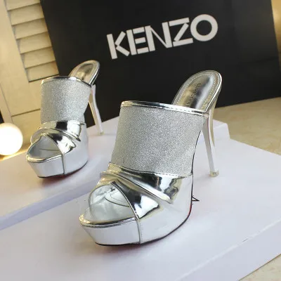 

Sexy Peep-toe Women 3.5 CM Waterproof Platform Summer Slippers High Heel 12CM Shoes Sequins Nightclub Steel Tube Dancing Shoes