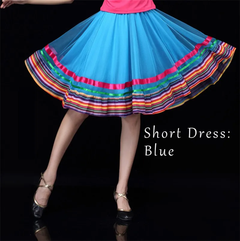 Short Dress Blue 2 шт., 15% скидка, индийское сари, платье для танца живота, тибетское, для социальных танцев, катак, бхаратанат, размера плюс, 6XL - Цвет: Short Dress Blue