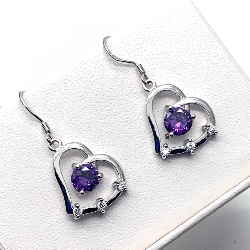 Женский кулон в виде сердца boucle d'oreille с фиолетовым цирконием волны дельфина и