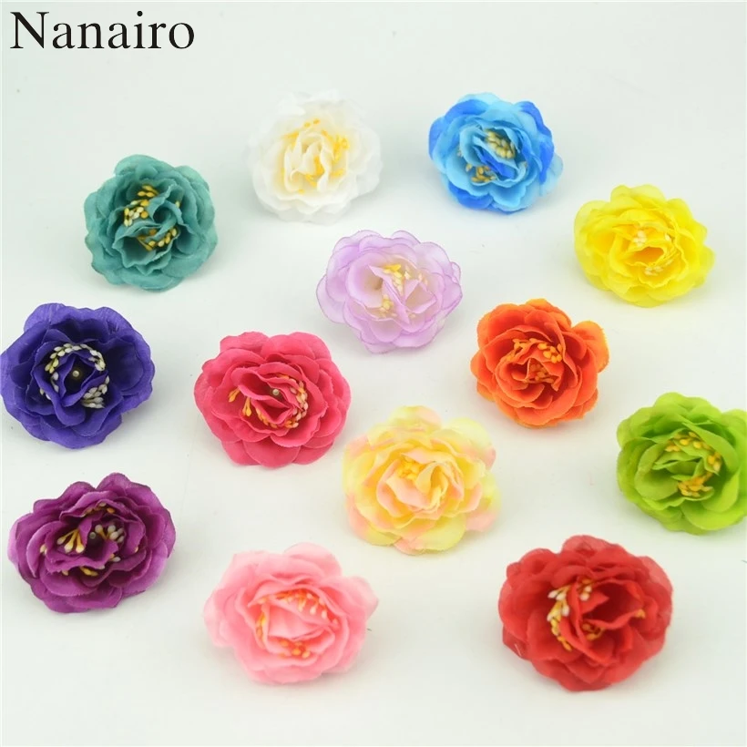 

50pcs Cheap 5cm Mini Peony Artificial Daisy Silk Flowers Heads For Wedding Decoration Headmade Scrapbooking Fake Rose Flower