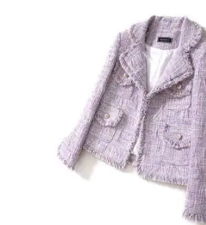 light purple Весенне-осенний женский светильник, фиолетовый твидовый пиджак с кисточками, офисный женский элегантный короткий костюм с зубчатым воротником, куртки Y070 - Цвет: light purple