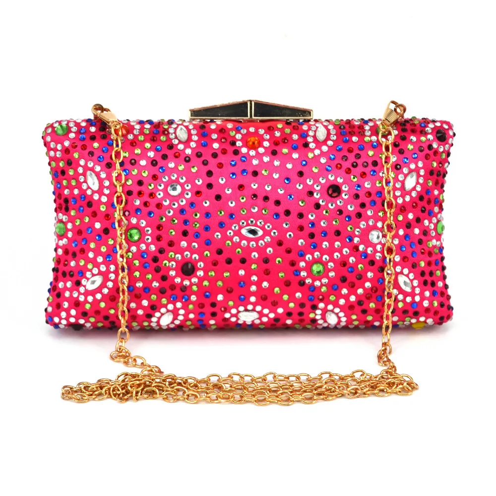 Зеленая Хрустальная вечерняя сумочка яркая со стразами для банкета плоская