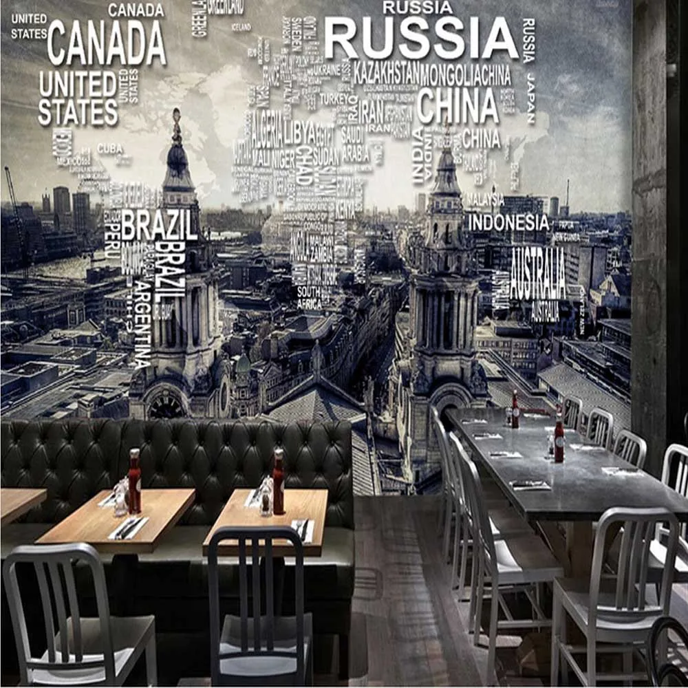 Винтажная карта мира на заказ настенная фотобумага для ресторана кафе Настенный