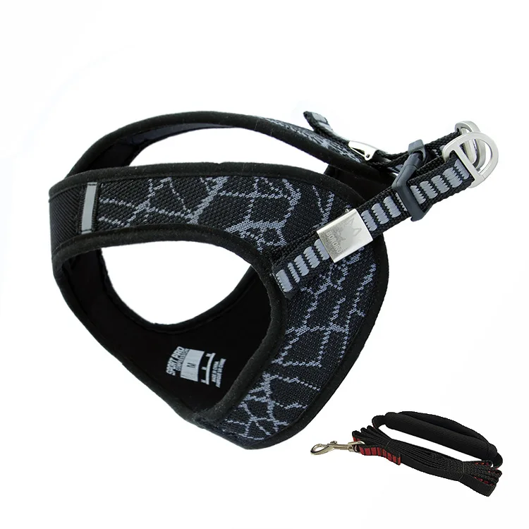 Gray harness leash Светоотражающий Поводок для собак, не Тянет Поводок для маленьких, средних и больших собак, для тренировок на открытом воздухе, для прогулок, поводок и поводок, набор - Цвет: Gray harness leash