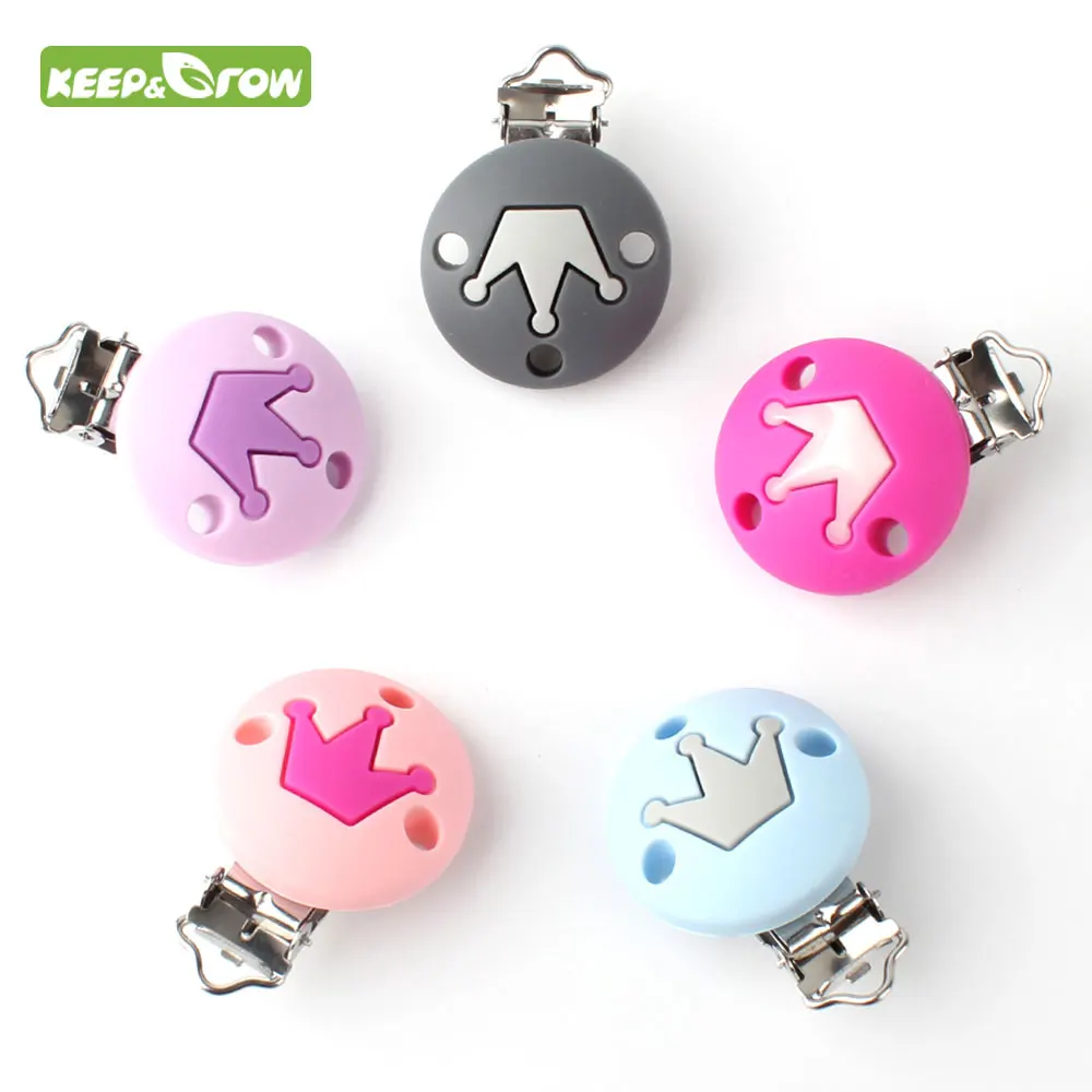 

10Pcs Pacifier Chain Clips Crown Food Grade Silicone Round Baby Chew Teething Oral Care Teether Clasp Pacifier Dummy Holder Clip