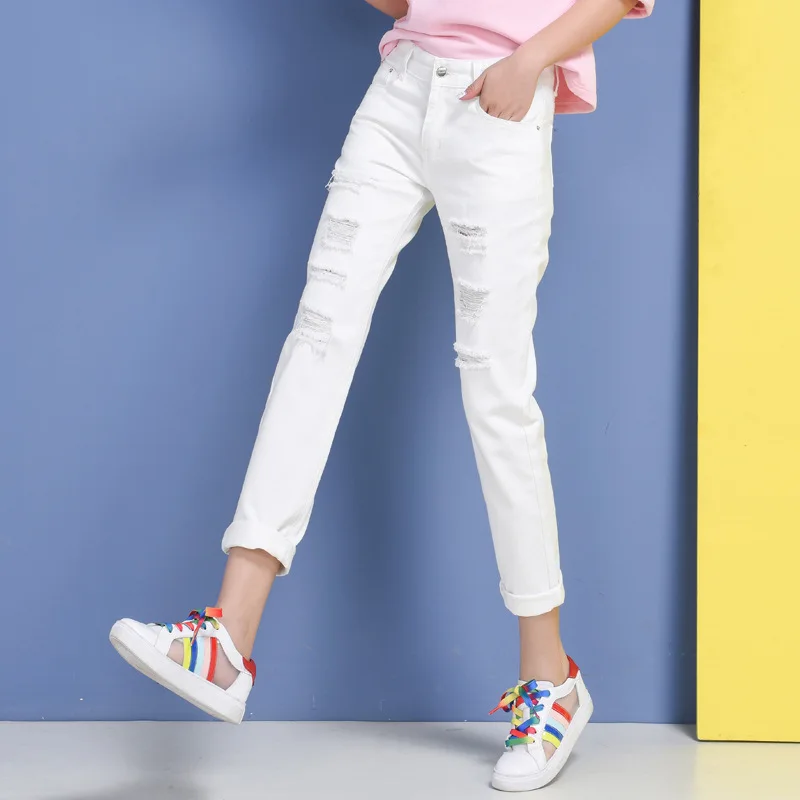 Женские рваные джинсы до щиколотки прямые свободные брюки со средней талией 26 32