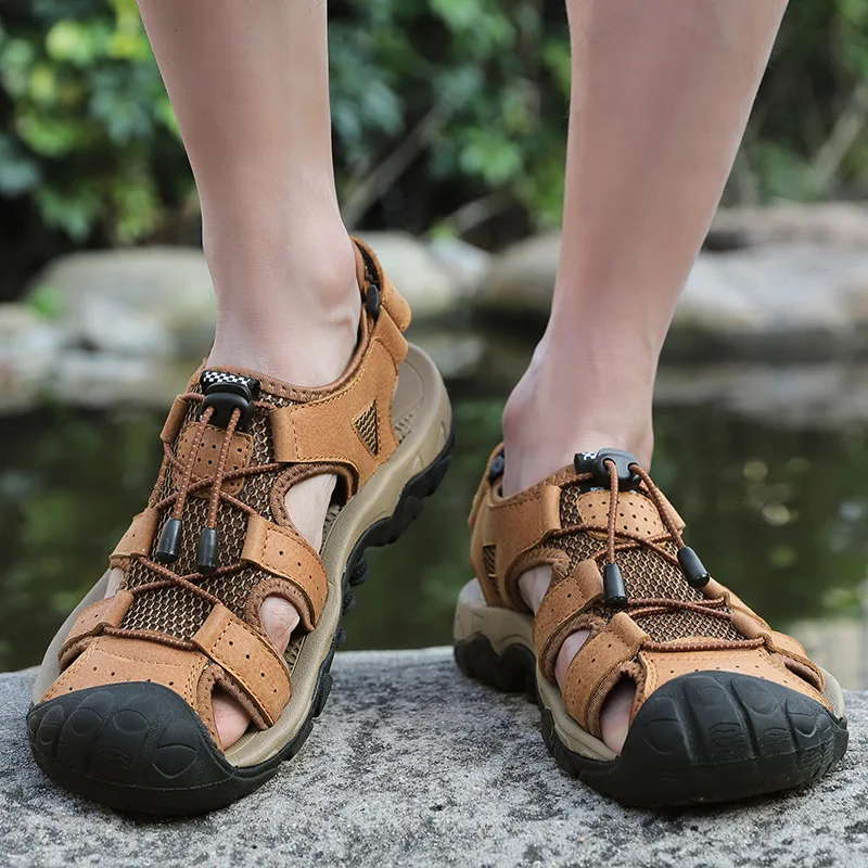 Summer new men's shoes leather bale sandals outdoor sports Beach Shoes Size | Обувь