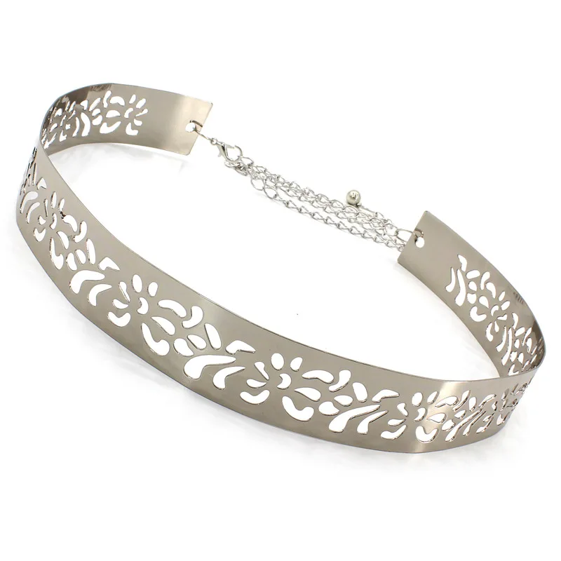 silver flower Женский золотой пояс, новая мода, широкие металлические аксессуары, блестящие Простые Пояса, торжественные вечерние, подарок, тонкий темпераментный пояс - Цвет: silver flower
