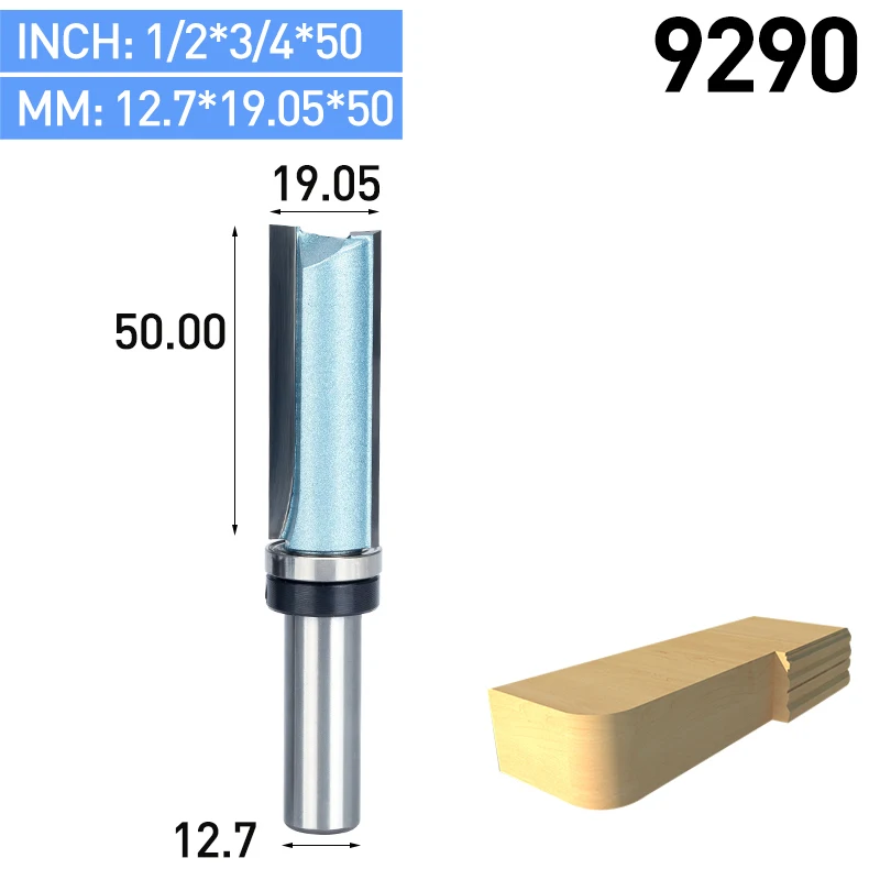 9290 HUHAO 1pc Bearing Flush Trim Router Bit for wood 1/2" 1/4" Shank straight bit Tungsten Woodworking Milling Cutter Tool - Длина режущей кромки: 9290