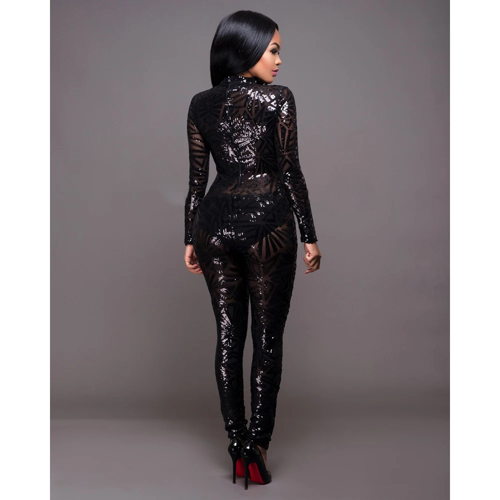 Новый осенний комбинезон черный абрикосовый с блестками сетчатый прозрачный
