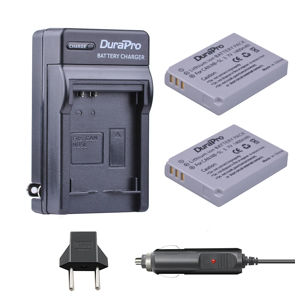 DuraPro 2 шт. NB-5L NB 5L батарея + Автомобильное зарядное устройство для Canon S110 SX200 SX210 SX220