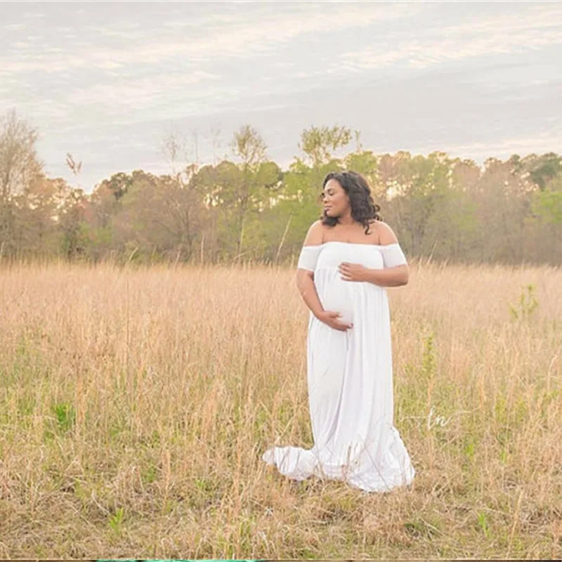

Mercerized cotton Maternity dress for photo shoot Boat Neck Long length Pregnacey woman hamile elbise Maternity Clothings