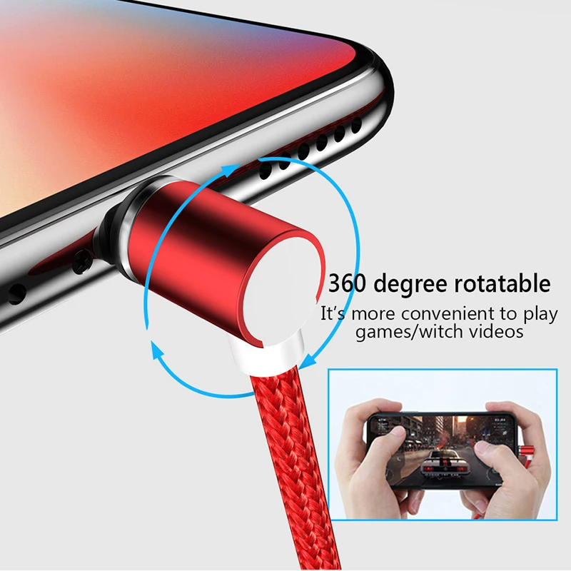 Магнитный зарядный кабель L-Line, светодиодный кабель 90 градусов для iPhone 8, 7, 6s Plus, быстрая зарядка и кабель Micro USB и кабель usb type-C, USB C