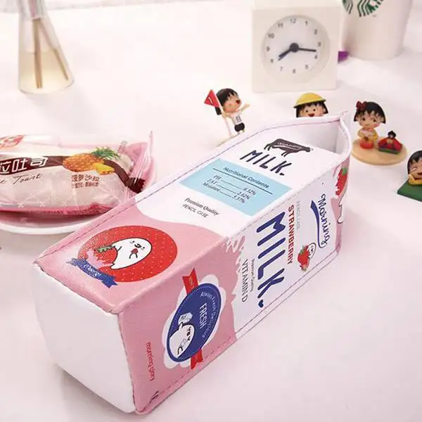 Милый Kawaii Большой молочный флакон новый синий желтый розовый PU кожаный пенал