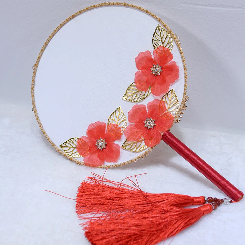Винтажный китайский свадебный веер jaevini красные цветы бусы для невесты из бисера