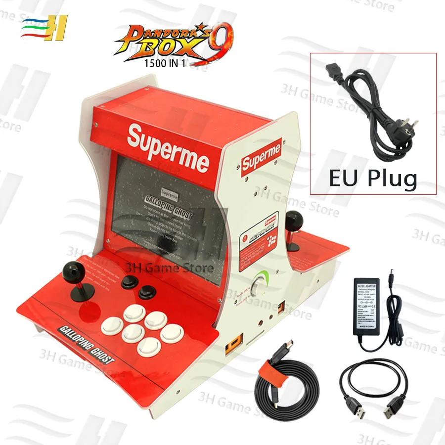 PB9 superme EU plug Pandora's Box 9 1500 В 1 бартоп мини аркадная 10,1 дюймов двойной экран 2 игрока боевые аркадные машины шкаф красный синий акрил - Цвет: PB9 superme EU plug
