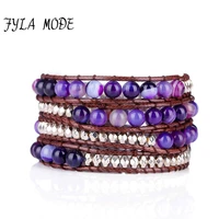 fyla mode natural purple stone bracelet 4 strands wax cord wrap bracelet handmade beaded wrap bracelet natural stone bracelet