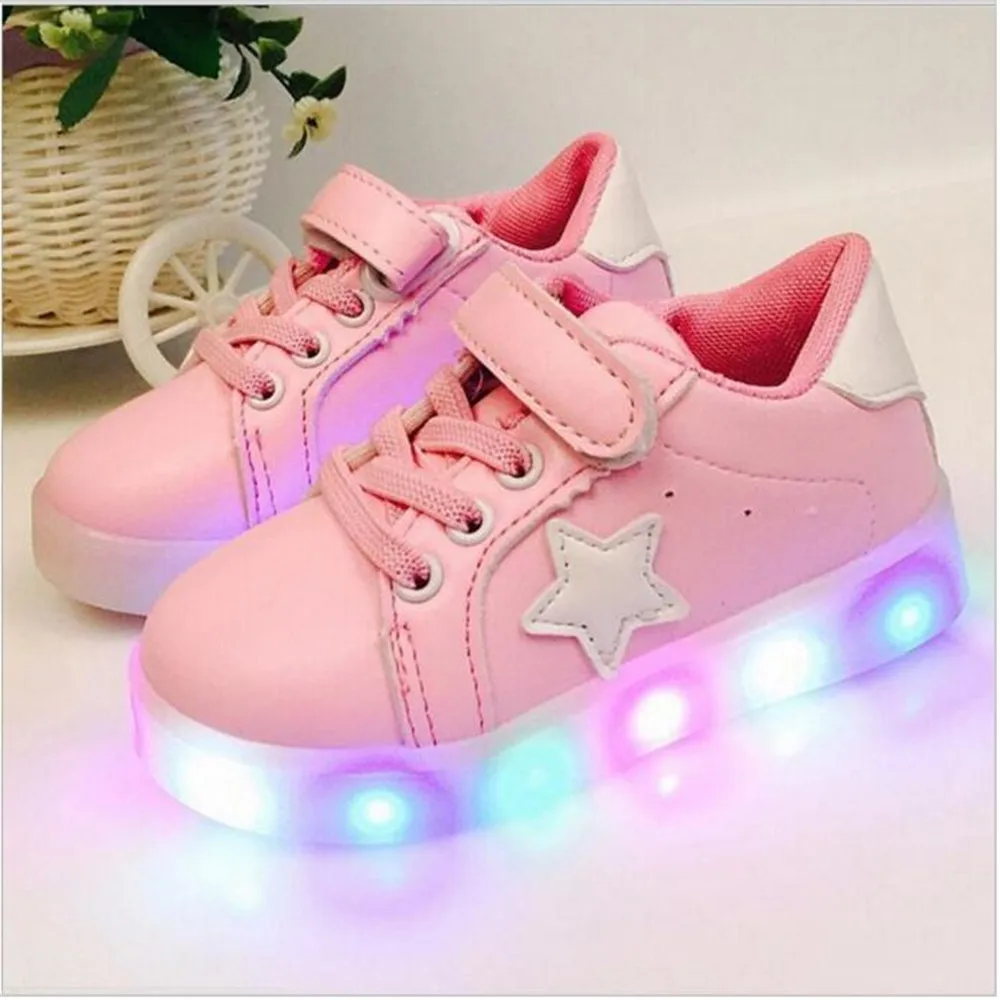 Children Shoes With Light Chaussure Led Enfant Spring Autumn New Stars Girls Sports Breathable Boys Sneakers | Детская одежда и
