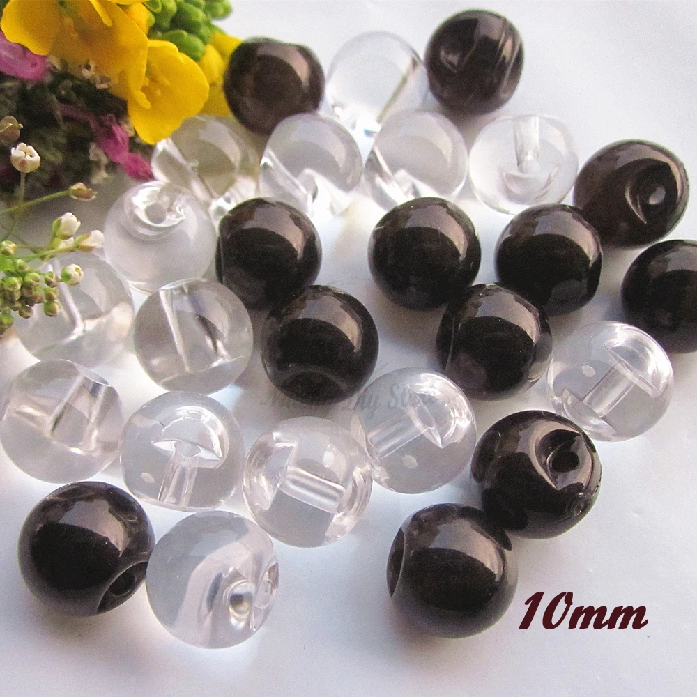 

60pcs 10mm Black / Colorless acrylic crystal buttons ball deocrative sewing buttons diy craft garnebt accessories supplies