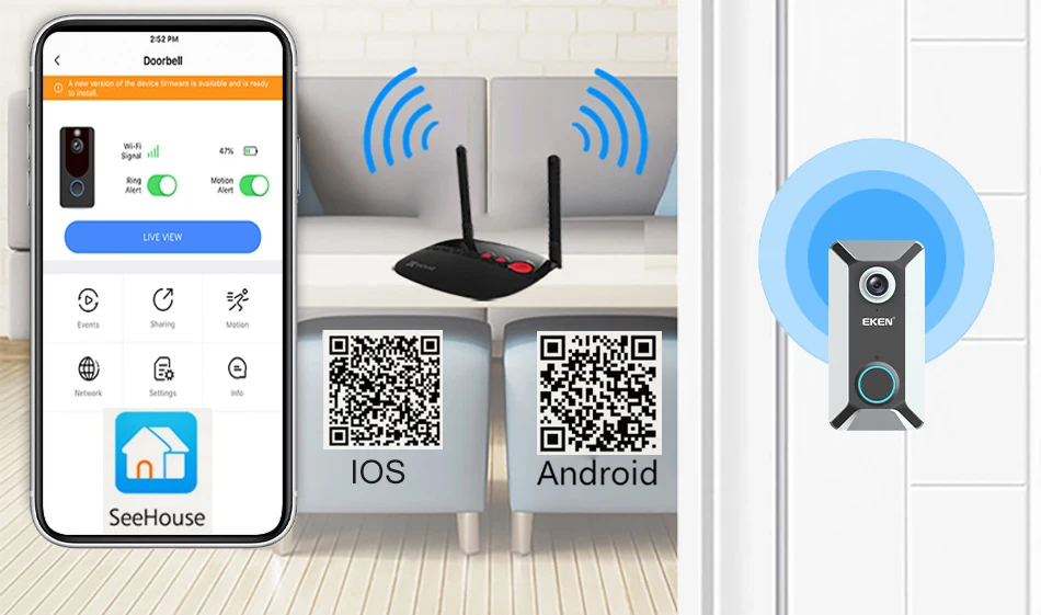 Eken V6 Серебряный 720P wifi водонепроницаемый видео дверной звонок камера умный беспроводной облачный накопитель Домашняя безопасность домофон дверной Звонок