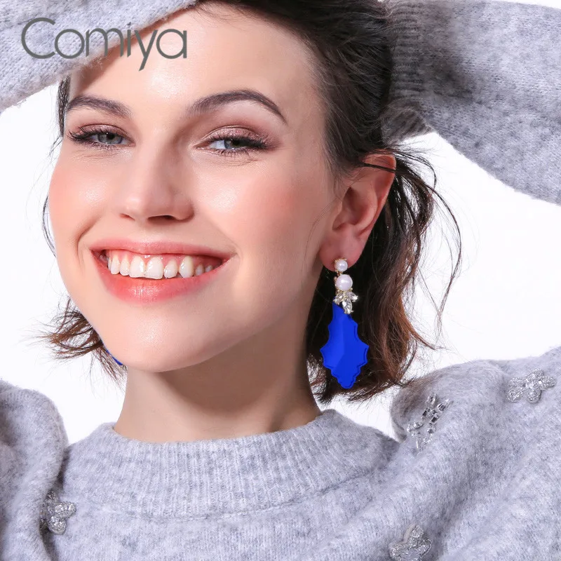 Comiya модные Висячие серьги для женщин акриловая подвеска с жемчужиной цветок