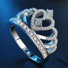Женское кольцо с короной и сердцем, из серебра 925 пробы с фианитом