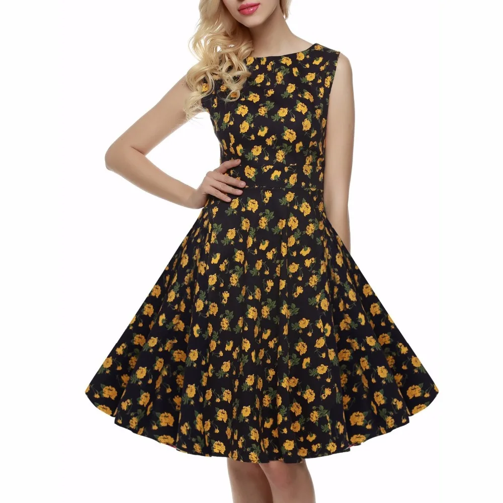 Belle Poque цветочный принт 50s 60s винтажные платья Одри Хепберн 2017 Новый стиль летнее