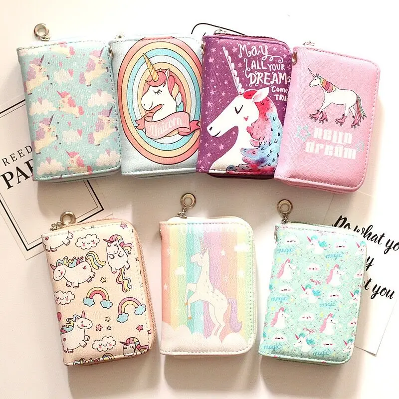 Женский кошелек на молнии с изображением единорогов для девочек милый