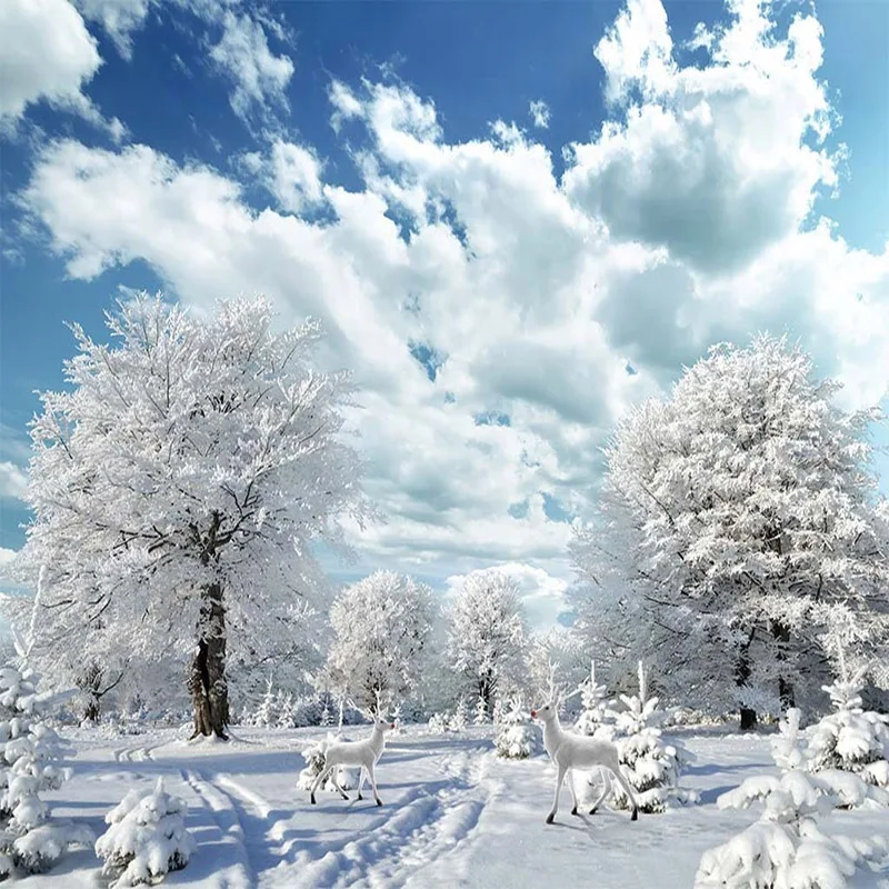 Фотообои 3D зимний Снежный пейзаж фрески для гостиной ТВ дивана фоновая ткань