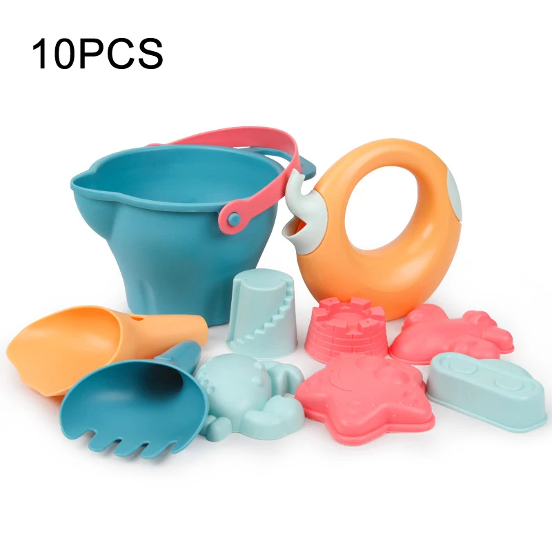 10PCS Мягкие пластиковые пляжные игрушки лопаты песочница ведра Набор Летние Водные Игрушки для песка детские пляжные игрушки формы в виде животных высокого качества - Цвет: 10PCS